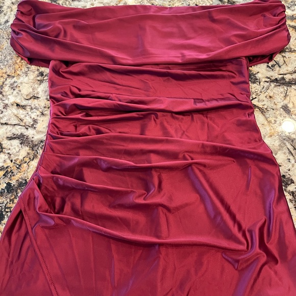 Red Off Shoulder Prom Gown Formal Evening Dress High Slit Elegant Glam Size Lg - Picture 5 of 10